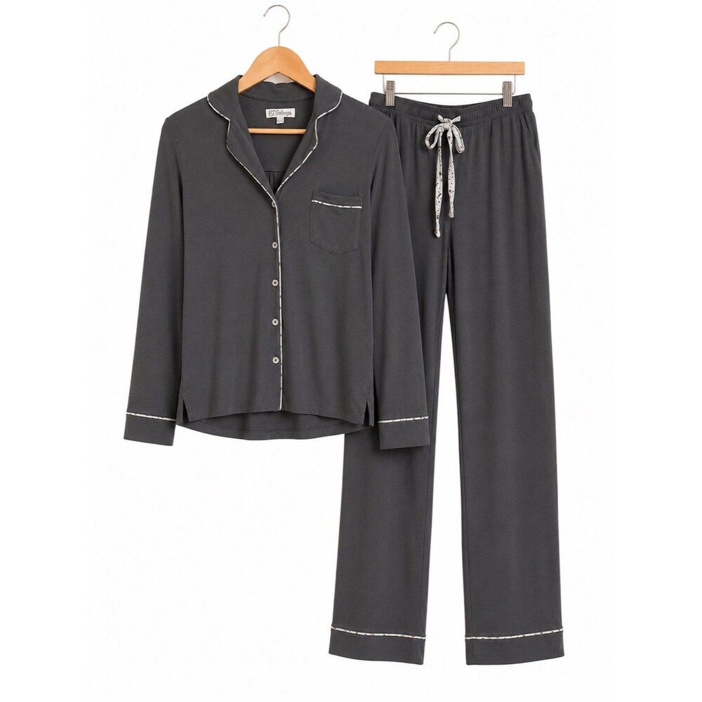 PJ Salvage Grey Pajama Set Pants & Long Sleeve Top Supersoft Cozy Sleepwear XS